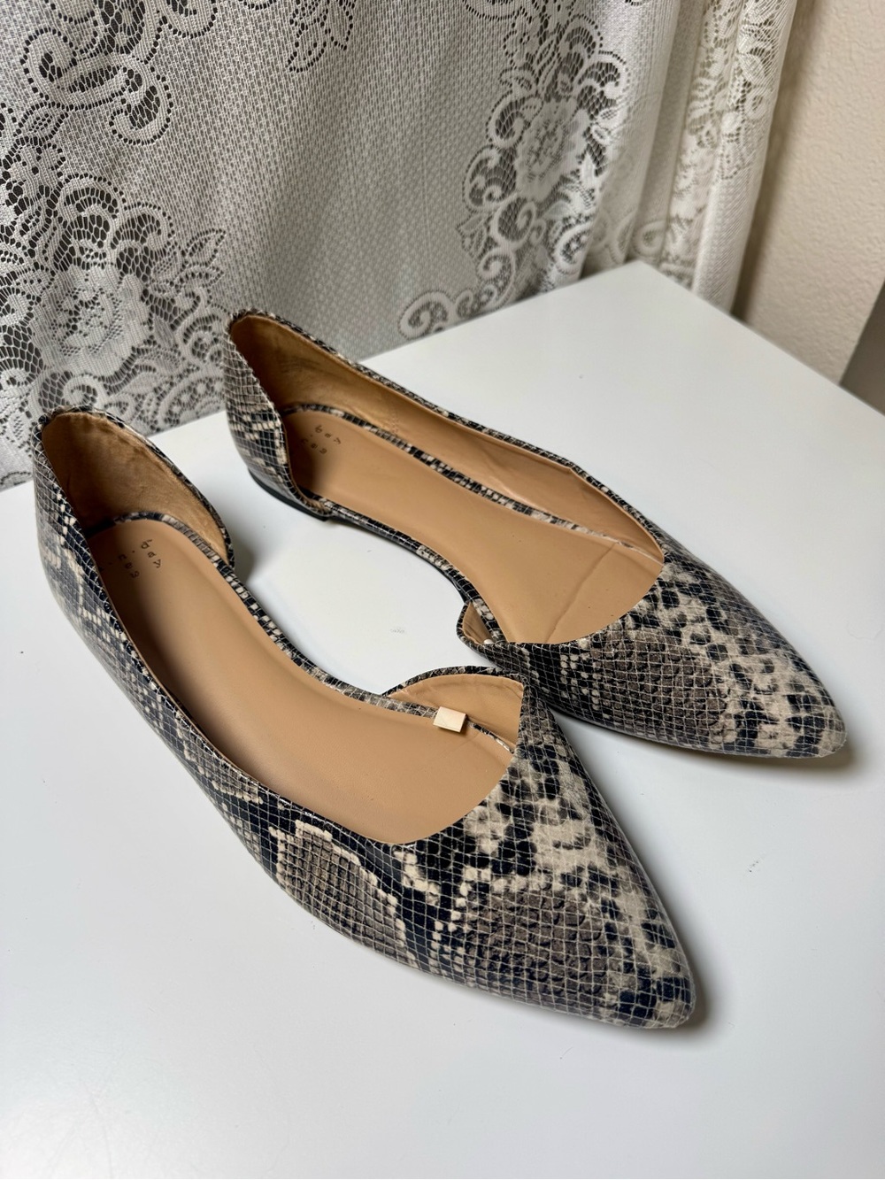 A New Day Faux Snakeskin Print Pointed Toe D’Orsey Flat Shoes. Size 11M, NWOB